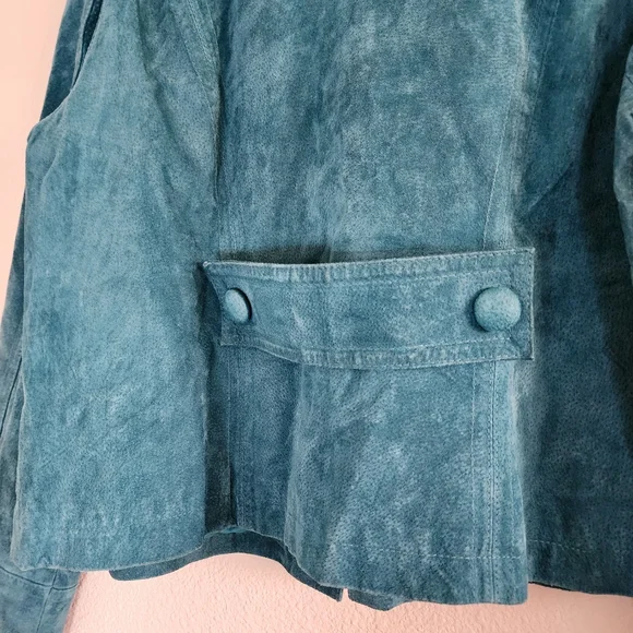 Vintage L.A.L Turquoise Suede Leather Blazer. - Picture 7 of 8